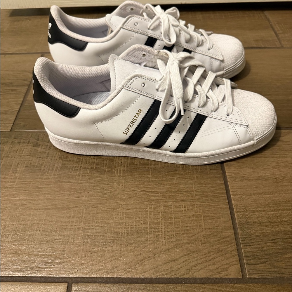 Adidas Superstar ADV White Sneakers with Black Stripes and Gold Accents - Picture 5 of 10